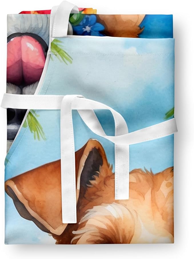 Caroline's Treasures Fox Terrier Luau Apron Cooking Kitchen Server Baking Crafts Gardening for Adult Women Men, Unisex, Large, Multicolor
