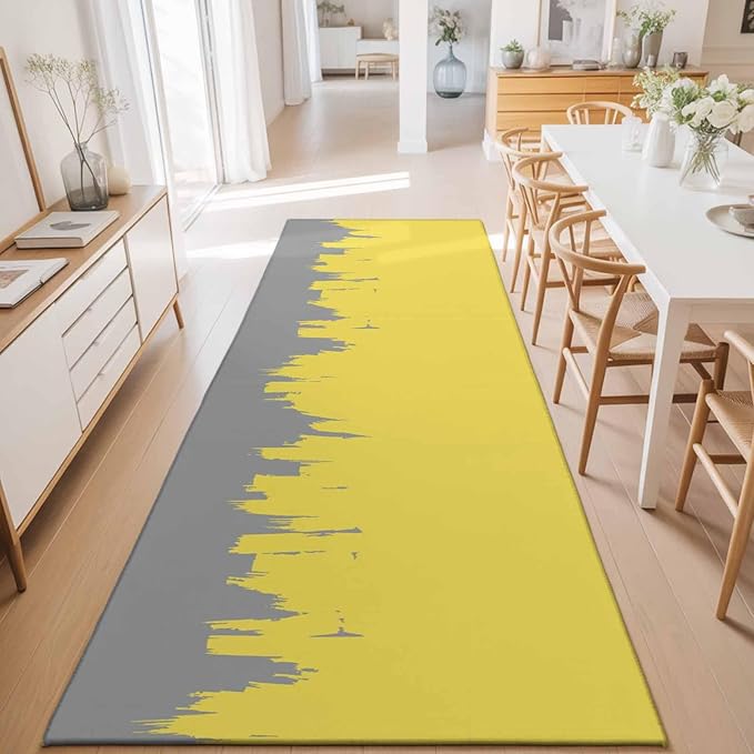 Runner Rug for Bedroom Hallway, Abstract Yellow Grey Graffiti Kitchen Runner Rugs Area Rug 2x6ft, Oil Painting Artwork Washable Soft Floor Carpet for Entryway Stair