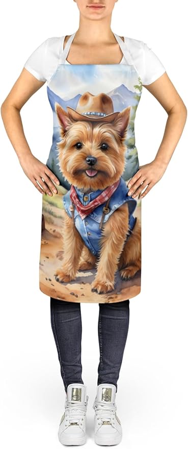 Caroline's Treasures Norwich Terrier Cowboy Welcome Apron Cooking Kitchen Server Baking Crafts Gardening for Adult Women Men, Unisex, Large, Multicolor