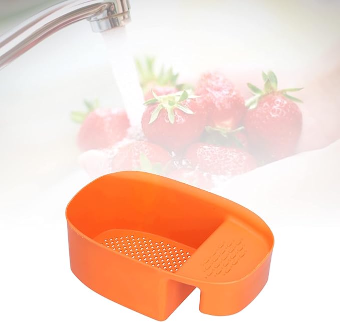 Drain Basket, Vegetable Strainers Sink Drain Rack Fruit Drainer 3X8.3 Inch Vegetable Washing Basket for Toilet for Kitchen for Sinks for Bathroom(orange)