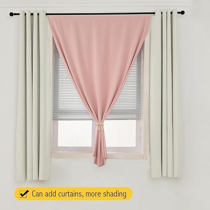 Self Adhesive Blackout Curtains- Stick on Curtains Shades Window Blinds Curtains No Rod Needed Easy to Hang Curtain, Use for Bedroom, Living Room,Roman Shades, 47" W X 71" L, Pink, 1 Panel