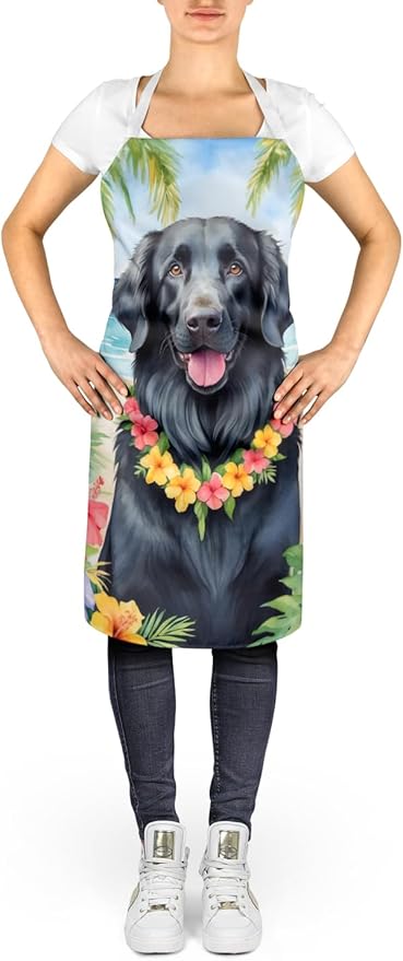 Caroline's Treasures Flat-Coated Retriever Luau Apron Cooking Kitchen Server Baking Crafts Gardening for Adult Women Men, Unisex, Large, Multicolor