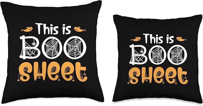 EatSleepFind This is Boo Sheet Halloween Ghost Web Witch Pumpkin Throw Pillow, 18x18, Multicolor