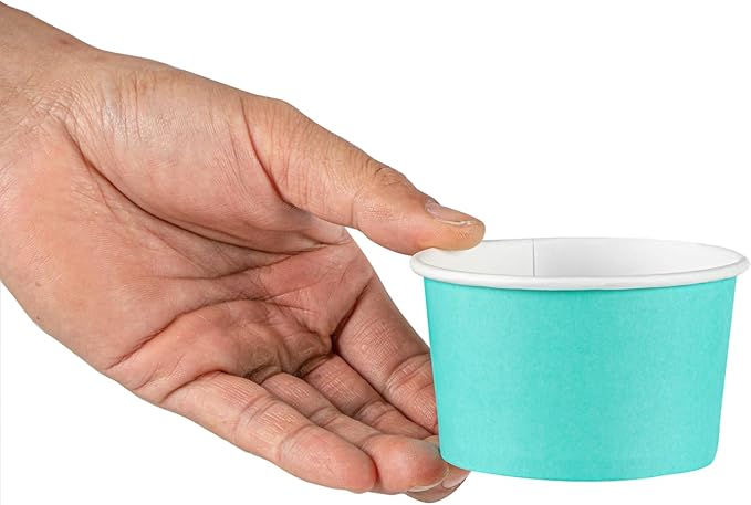 Restaurantware Coppetta 5 Ounce Dessert Cups, 50 Disposable Ice Cream Cups - Lids Sold Separately, Sturdy, Turquoise Paper FroYo Bowls, Striped, For Hot And Cold Foods, Perfect For Gelato