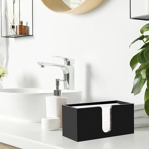 2Pack Black Paper Towel Dispenser Countertop, Wood Paper Towel Holder for Bathroom Folded Paper Towel Dispenser Clear Trifold Paper Napkin Holder for Z-fold C-fold MultiFold Trifold - Home Kitchen