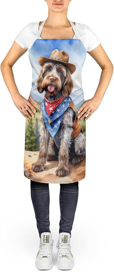 Caroline's Treasures Wirehaired Pointing Griffon Cowboy Welcome Apron Cooking Kitchen Server Baking Crafts Gardening for Adult Women Men, Unisex, Large, Multicolor