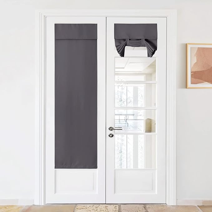 NICETOWN Blackout Door Curtain for French Front Door Windoew, Privacy Thermal Insulated Tie Up Shade for Patio Glass Tricia Window Covering for Bedroom Kitchen, W26 x L69 inch, 1 Panel, Grey