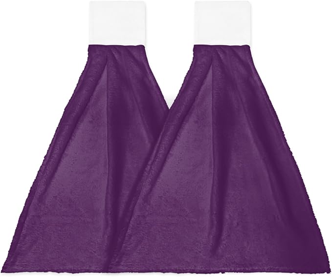 Alandar Home Kitchen Tie Towel Set of 2, Modern Dark Purple Absorbent Soft Hand Towels for Bathroom Hanging Towels, Minimalist Style Fast Drying Cleaning Cloth with Loop