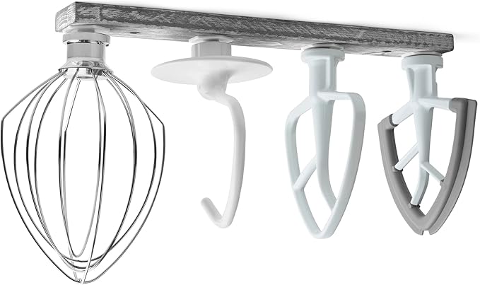 Stand Mixer Attachment Holder, Wooden Wall Mounted Holder with 4-Pack Plastic Hangers, Kitchen Accessories Storage Organizer Parts Compatible with Kitchenaid Mixer Attachments for Space-saving
