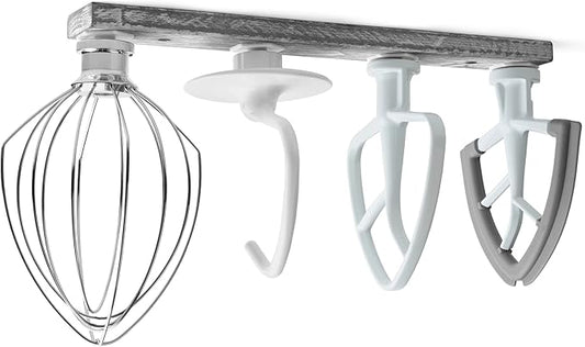 Stand Mixer Attachment Holder, Wooden Wall Mounted Holder with 4-Pack Plastic Hangers, Kitchen Accessories Storage Organizer Parts Compatible with Kitchenaid Mixer Attachments for Space-saving