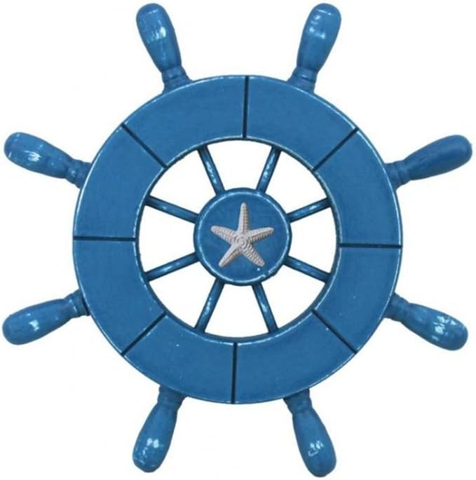 Hampton Nautical Wheel-9-100-starfish Rustic Decorative Ship Wheel with Starfish, 9", Light Blue