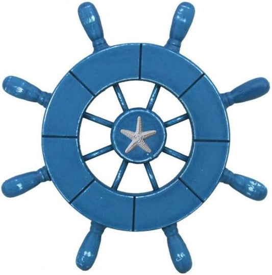 Hampton Nautical Wheel-9-100-starfish Rustic Decorative Ship Wheel with Starfish, 9", Light Blue
