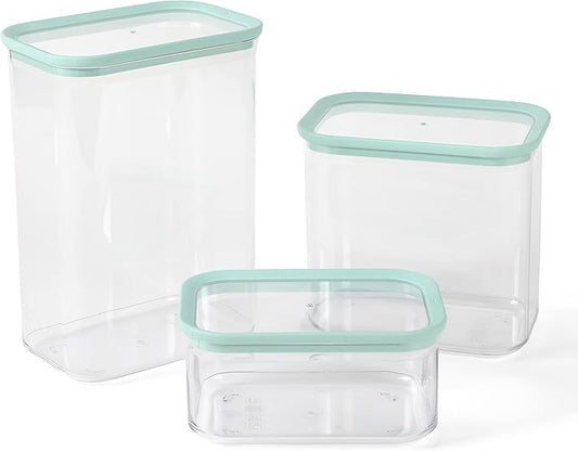 Martha Stewart Langstaff 6 Piece 92 oz, 60 oz, 26 oz Stackable Rectangular Container Set w/Martha Blue Lid