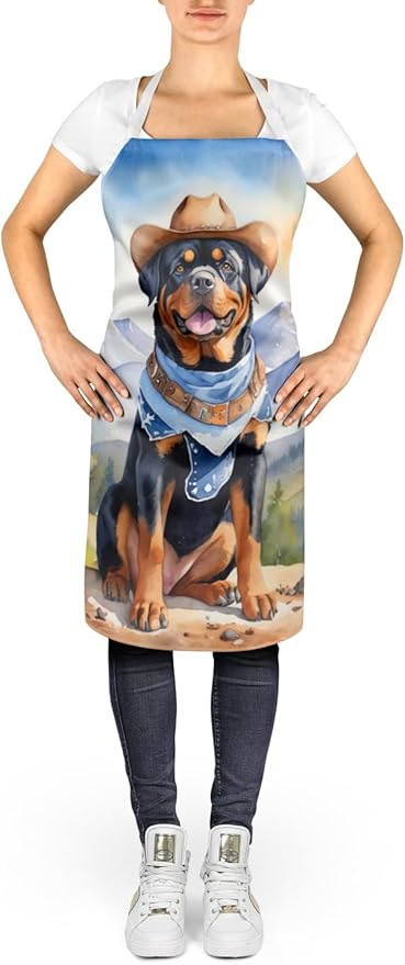 Caroline's Treasures Rottweiler Cowboy Welcome Apron Cooking Kitchen Server Baking Crafts Gardening for Adult Women Men, Unisex, Large, Multicolor