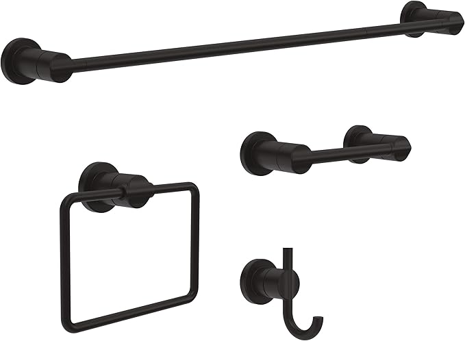 Delta Nicoli (1-Pack) Hand Towel Holder Matte Black Towel Racks for Bathroom Wall Square Towel Ring Holder for Bath Towel Hanger for Kitchen, Bathroom Accessories NIC46-MB