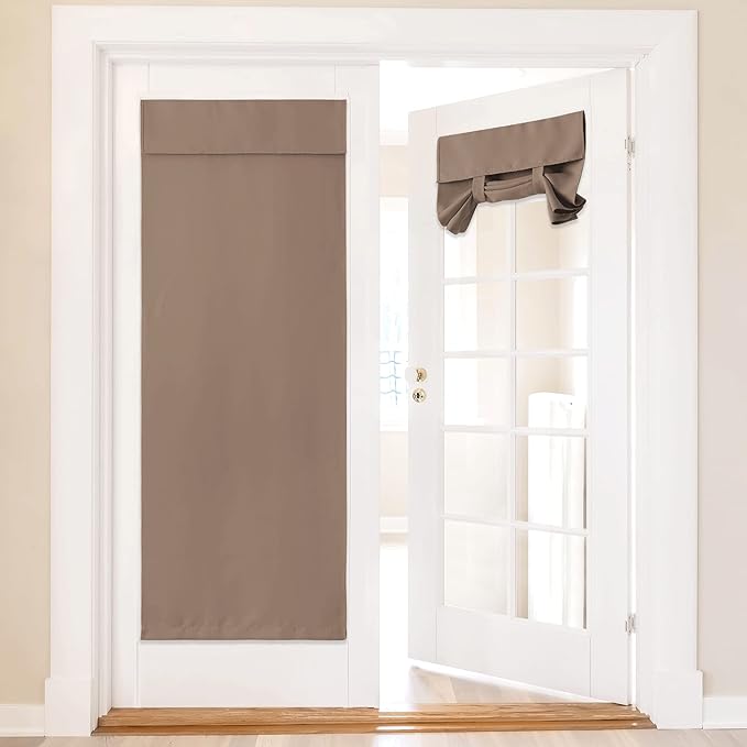 NICETOWN French Door Curtain Kitchen Blackout Door Cover, 36 x 72 inch Doorway Curtain for Entryway, Thermal Insulated Tie Up Shade, 1 Panel, Cappuccino