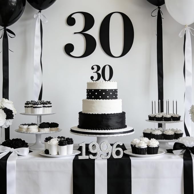 TONIFUL 4 Inch 1996 Silver Glitter Table Centerpiece Sign 1996 Number Block for 30th Birthday Decoration,Thirty Years Old Birthday Table Decoration,Class of 1996 Reunion Decorations or Anniversary