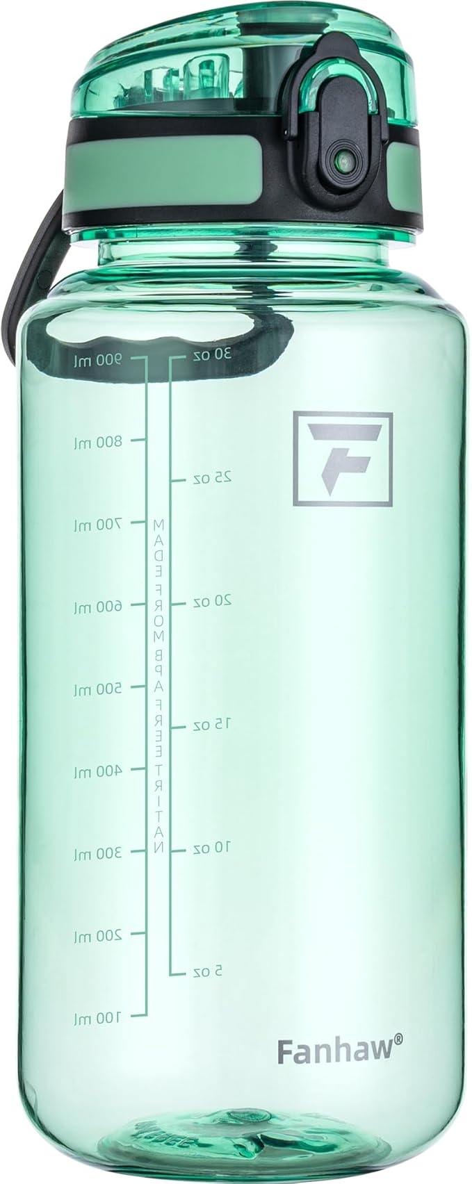 Fanhaw 32 Oz Clear Tritan Water Bottle, BPA-Free & Leak-Proof, Wide Mouth with Anti-dust Chug Lid, Reusable Plastic Bottle for Gym, Travel, School & Office (Glow Green)
