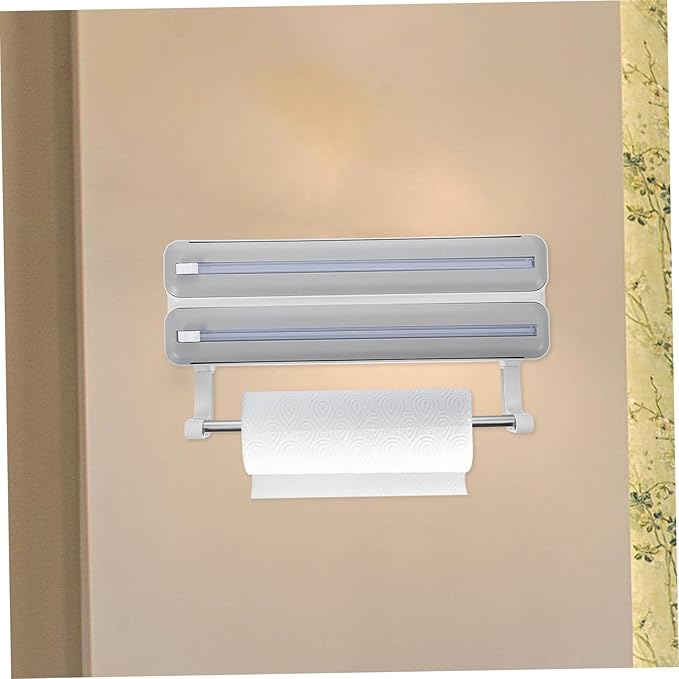 SHOWERORO Kitchen Wrap Dispenser with Cutter Dual-layer Foil and Cling Film Organizer for Effortless Cutting Material Grey Home and Professional Use