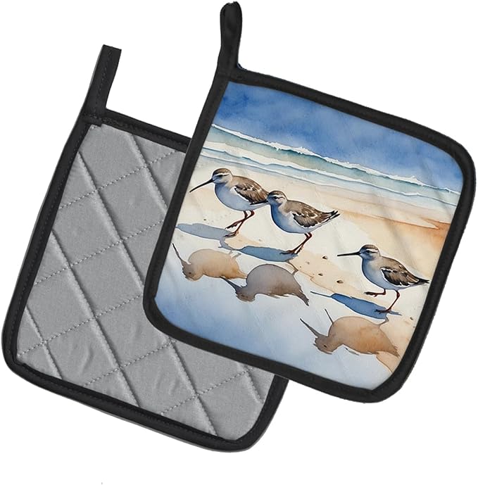 Caroline's Treasures Sandpipers Pair of Pot Holders Kitchen Heat Resistant Pot Holders Sets Oven Hot Pads for Cooking Baking BBQ, 7 1/2 x 7 1/2