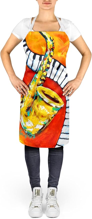 Caroline's Treasures Something Blues Saxaphone and Piano Apron Cooking Kitchen Server Baking Crafts Gardening for Adult Women Men, Unisex, Large, Multicolor