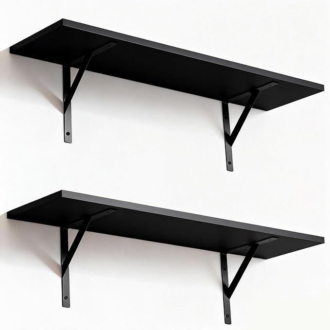 Tectocker-DOU Heavy Duty Long Wall Shelves Set of 2, Floating Shelves Wall Mounted with Industrial Brackets, 40lbs Capacity Shelves for Laundry Room, Kitchen, Bathroom, Living Room (31.5"*8",Black)