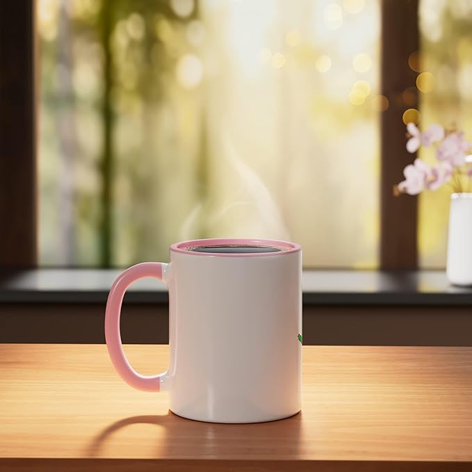 Art Alien Peace Sign UFO Ceramic Mug, Pink/White