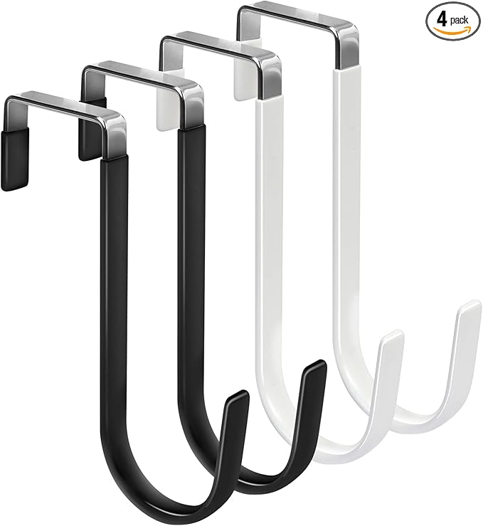 FYY Over the Door Hooks, 4 Pack Door Hangers Hooks with Rubber Prevent Scratches Heavy Duty Organizer Hooks for Living Room, Bathroom, Bedroom, Kitchen Hanging Clothes, Towels, Hats, Coats, Bags Mix