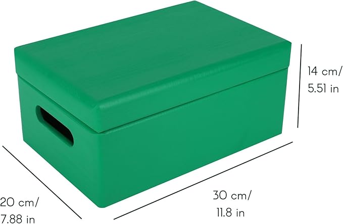 Creative Deco Large Green Wooden Box Storage with Hinged Lid | 11.8x7.87x5.51in (+-0.5) | Keepsake with Handles | Gift Box for Tool Dog Toy Shoes Kitchen Storage | Wood Keepsake Chest Trunk