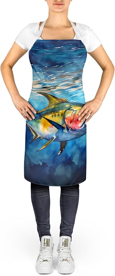 Caroline's Treasures Yellowfin Tuna Apron Cooking Kitchen Server Baking Crafts Gardening for Adult Women Men, Unisex, Large, Multicolor