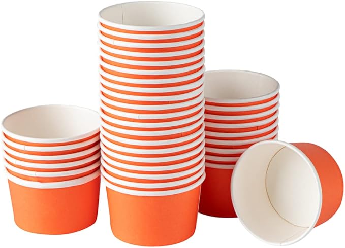 Coppetta 5-Ounce Dessert Cups, 50 Disposable Ice Cream Cups - Lids Sold Separately, Sturdy, Orange Paper Frozen Yogurt Bowls, For Hot And Cold Foods, Perfect For Gelato Or Mousse - Restaurantware