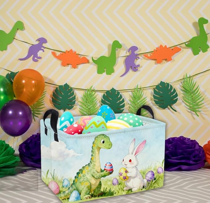 Essme Rectangular Easter Dinosaur Baskets,Kids Storage Box,Cute Basket for Kids with Handles for Room Decor, Book Bins,Shelf Basket.(Dinosaur)