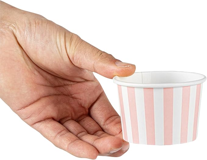 Restaurantware-Coppetta 4 Ounce Dessert Cups, 200 Disposable Ice Cream Cups - Lids Sold Separately, Heavy-Duty, Pink And White Paper Frozen Yogurt Bowls, For Hot And Cold Foods
