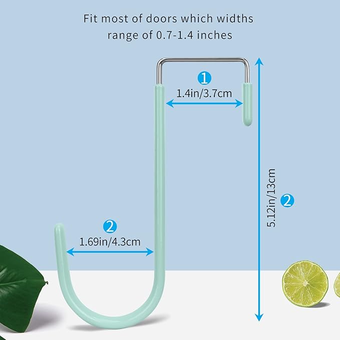 FYY Over the Door Hooks, 4 Pack Door Hangers Hooks with Rubber Prevent Scratches Heavy Duty Organizer Hooks for Living Room, Bathroom, Bedroom Hanging Clothes, Towels, Hats, Coats, Bags Green