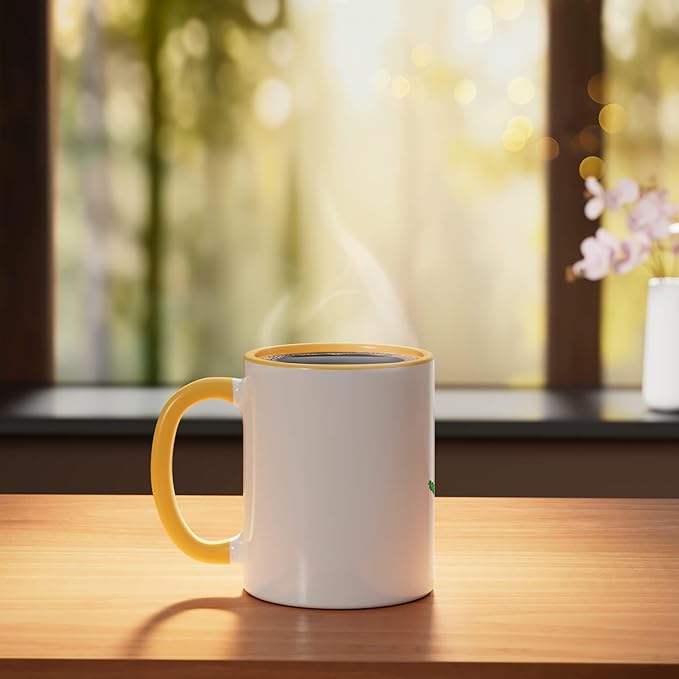 Art Alien Peace Sign UFO Ceramic Mug, Yellow/White