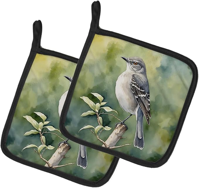 Caroline's Treasures Arkansas Northern Mockingbird Pair of Pot Holders Kitchen Heat Resistant Pot Holders Sets Oven Hot Pads for Cooking Baking BBQ, 7 1/2 x 7 1/2