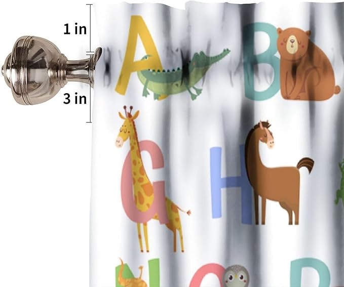 Alphabet ABC Valance Curtain, Cute Cartoon Animals Educational Tool Small Window Drapes for Kitchen Bedroom Nursery Classroom Decor, 54x18Inch