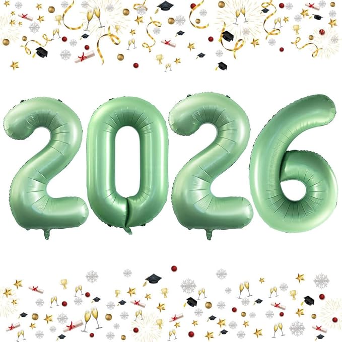 GOER 42 Inch 2026 Foil Number Balloons for 2026 New Year Eve Festival Party Supplies Graduation Decorations (Olive Green)