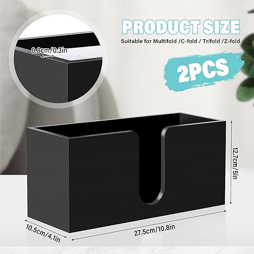 2Pack Black Paper Towel Dispenser Countertop, Wood Paper Towel Holder for Bathroom Folded Paper Towel Dispenser Clear Trifold Paper Napkin Holder for Z-fold C-fold MultiFold Trifold - Home Kitchen