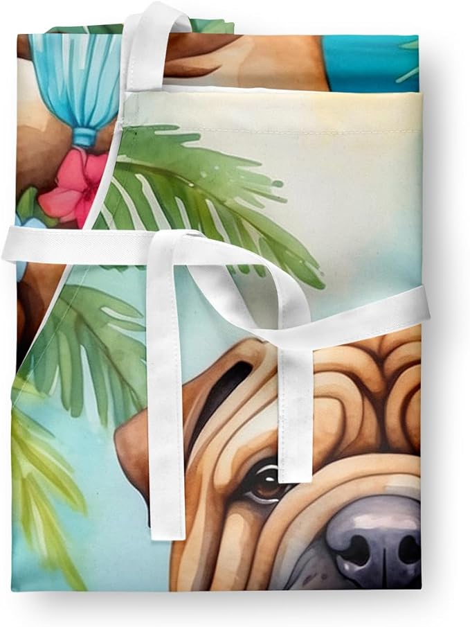 Caroline's Treasures Shar Pei Luau Apron Cooking Kitchen Server Baking Crafts Gardening for Adult Women Men, Unisex, Large, Multicolor