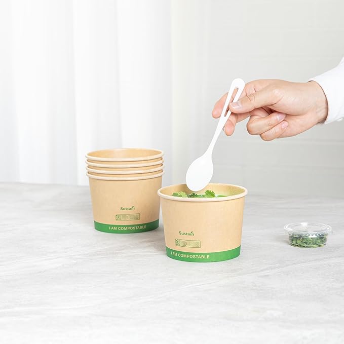 Restaurantware Paper Soup Containers 200 Pack Of 16 oz Disposable Kraft To Go Hot Soup Serving Bowls BPI-Certified Compostable Leakproof Stackable Food Containers For Noodles, Pasta And Desserts