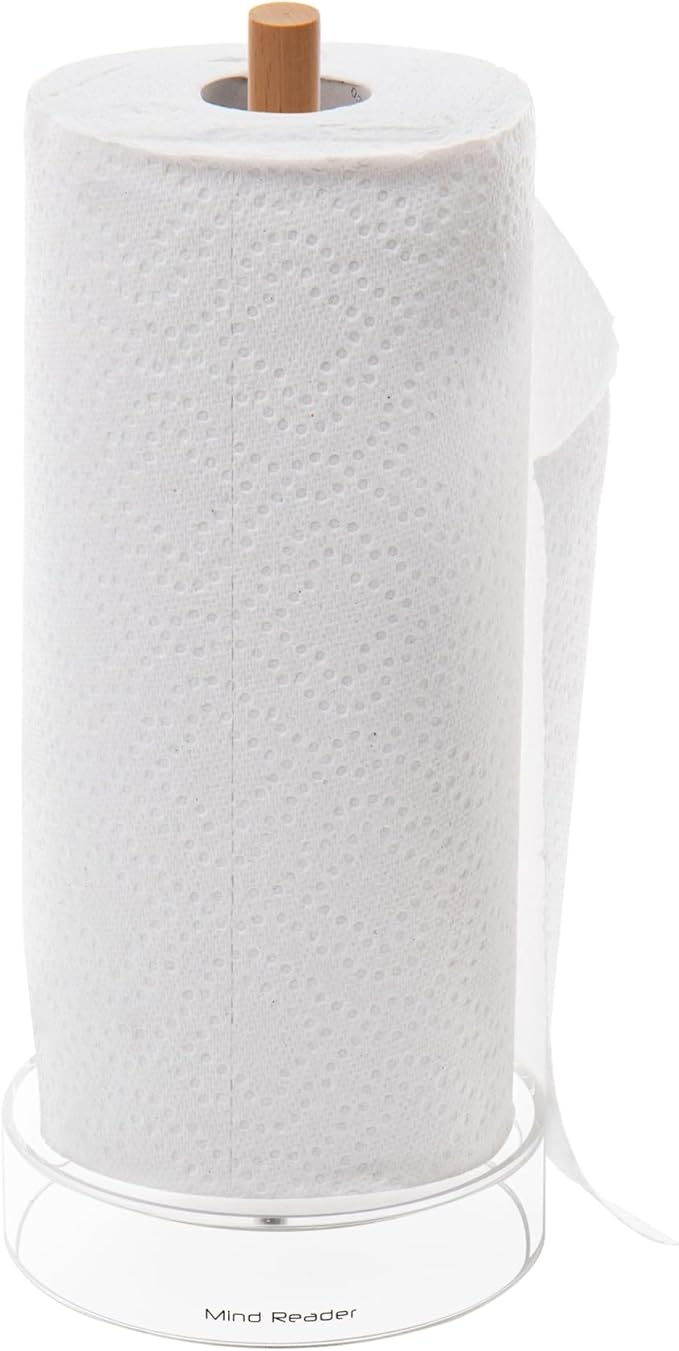 Mind Reader Paper Towel Holder, Kichen Storage, Countertop Organizer, Caddy, Kitchen, Acrylic, 6"L x 6"W x 14.65"H, Brown