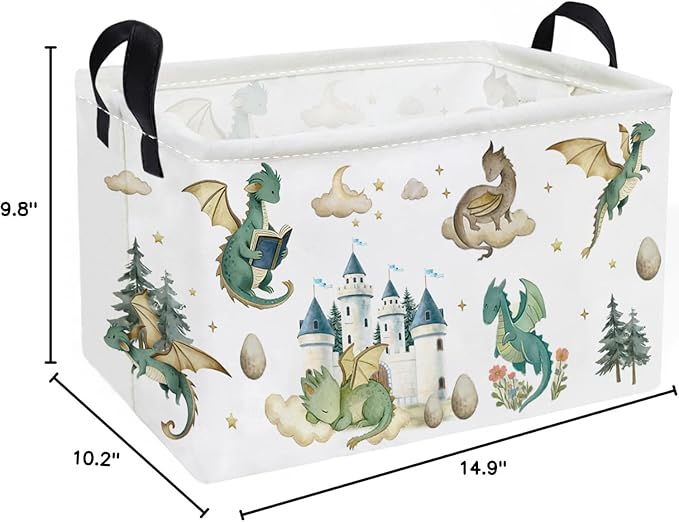 Essme Rectangular Kids Baskets,Dinosaur Storage Box,Cute Basket for Kids with Handles for Room Decor, Book Bins,Shelf Basket.（Castle Dinosaurs