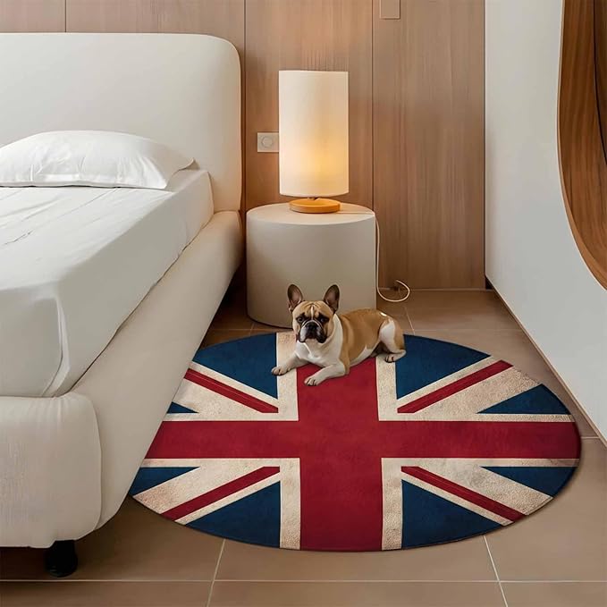 Washable Round Area Rug Vintage Union Jack Flag Circle Rugs Floor Carpet for Living Room Bedroom, Reerto Flags of The United Kingdom Soft Non Slip Round Rug 3ft