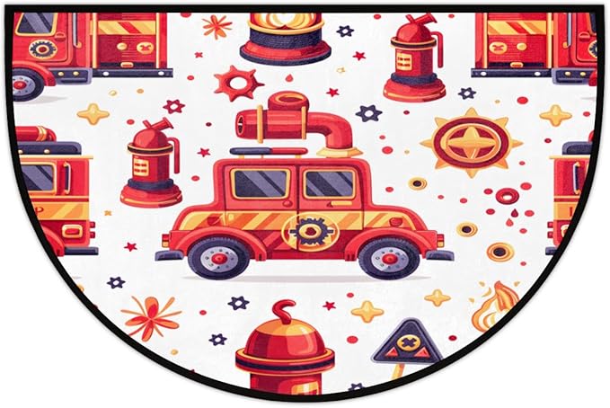 Fire Truck Paint Half-Round Door Mat | Indoor Entrance Half-Moon Rug | Low-Pile | Area Rug, Non-Slip, Absorbent Semi-Circle Welcome Mats for Kitchen, Patio, and Home Decor | 36x24 Inches