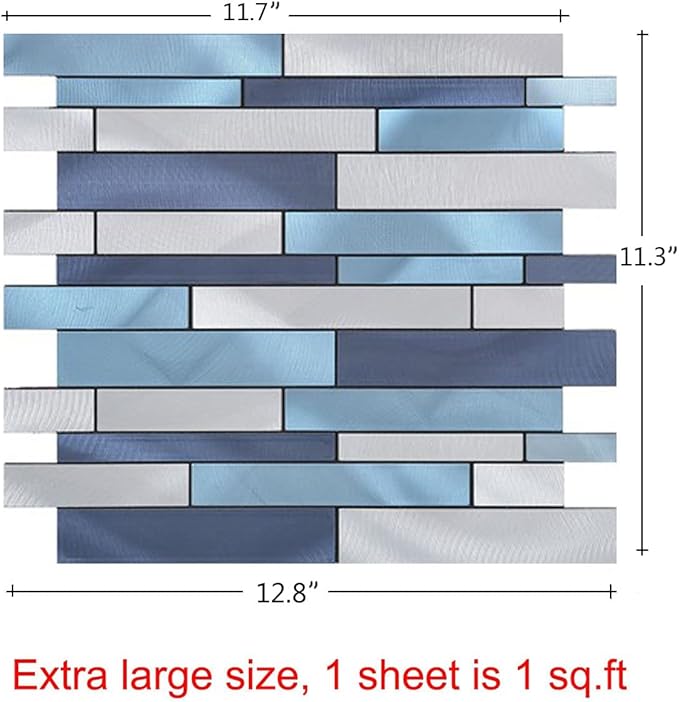 Weimeisc 10 Sheets Peel and Stick Backsplash Tile for Kitchen, Self-Adhesive Mosaic Tile, Stick on Bathroom Vanities，Fireplace Décor, Laundry Table(11.25" X 12.7") (Blue Series)