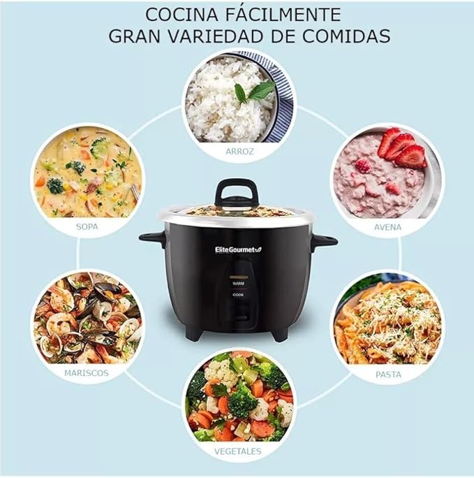 Elite Gourmet ERC2010B Electric Rice Cooker with Stainless Steel Inner Pot Makes Soups, Stews, Porridge's, Grains and Cereals, 10 cups cooked (5 Cups uncooked), Black
