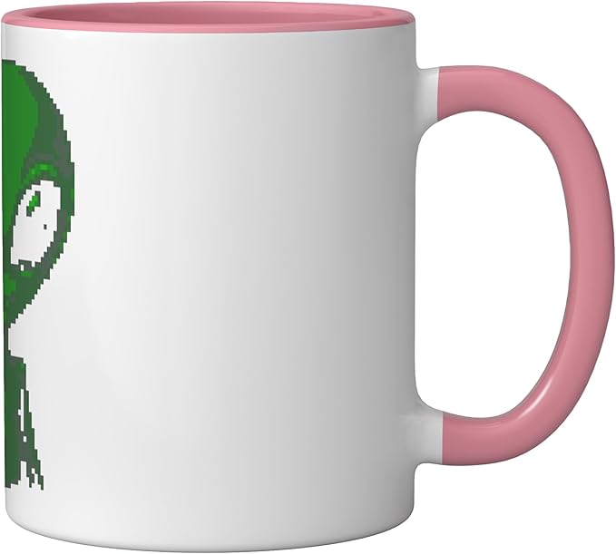 Art Alien Peace Sign UFO Ceramic Mug, Pink/White