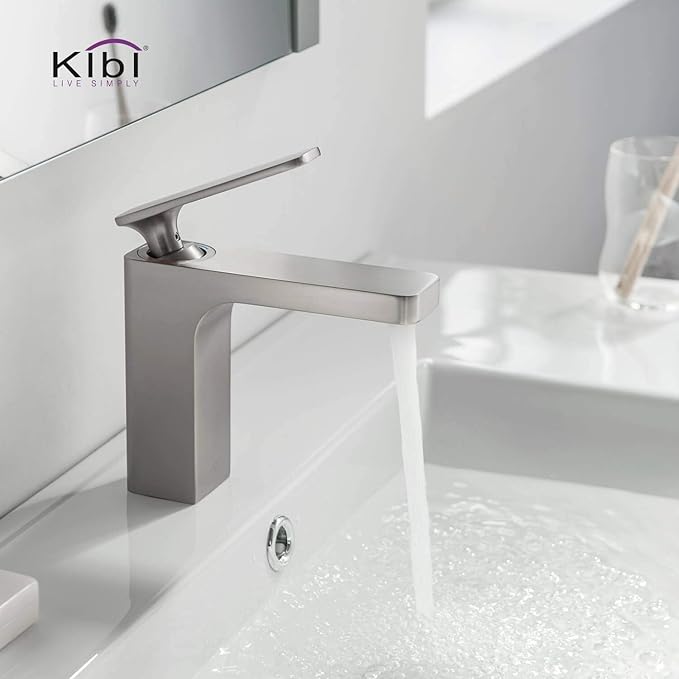 KIBI Infinity Single Handle Bathroom Vanity Sink Faucet | Solid Brass Lavatory Faucet with High Arc Spout for Smooth Water Flow | Includes Water Hose for Easy Installation (Brushed Nickel, KBF1006)