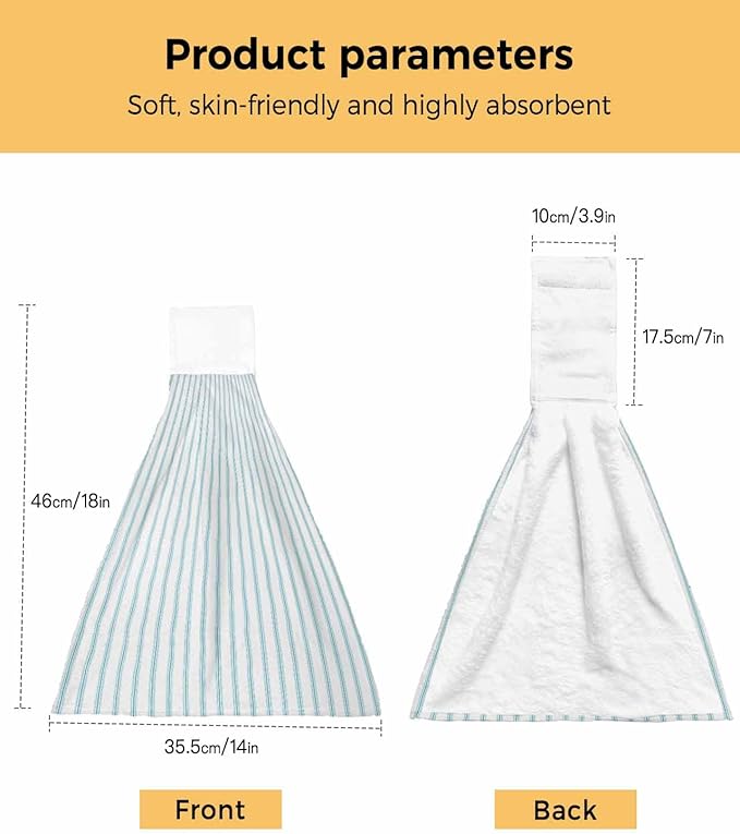 Alandar Home Kitchen Tie Towel Set of 1, Ocean Blue Stripes Seamless Ticking Stripe Absorbent Soft Hand Towels for Bathroom Hanging Towels, Farmhouse Pinstripe Fast Drying Cleaning Cloth with Loop